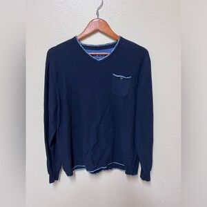 Charleston Threads Men’s Pullover Sweater Dark Blue 100% Cotton V-Neck Sz Large